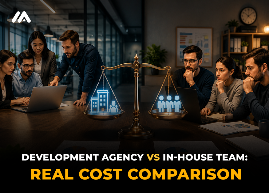 Development agency vs in-house team cost comparison showing startup founders comparing software development cost team hiring and delivery by M TECHUB LLC