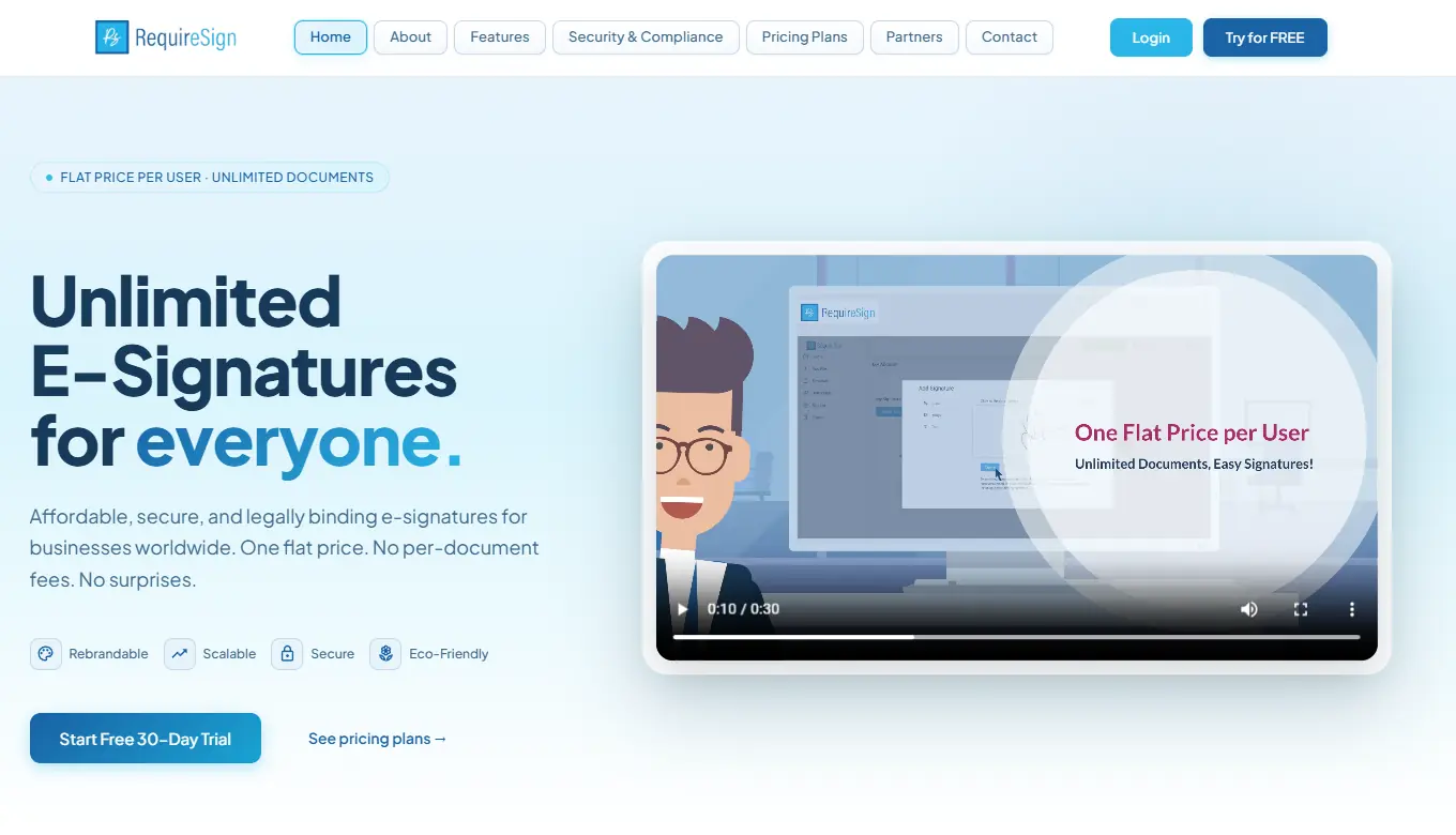 RequireSign e-signature platform website screenshot - M TECHUB LLC portfolio project