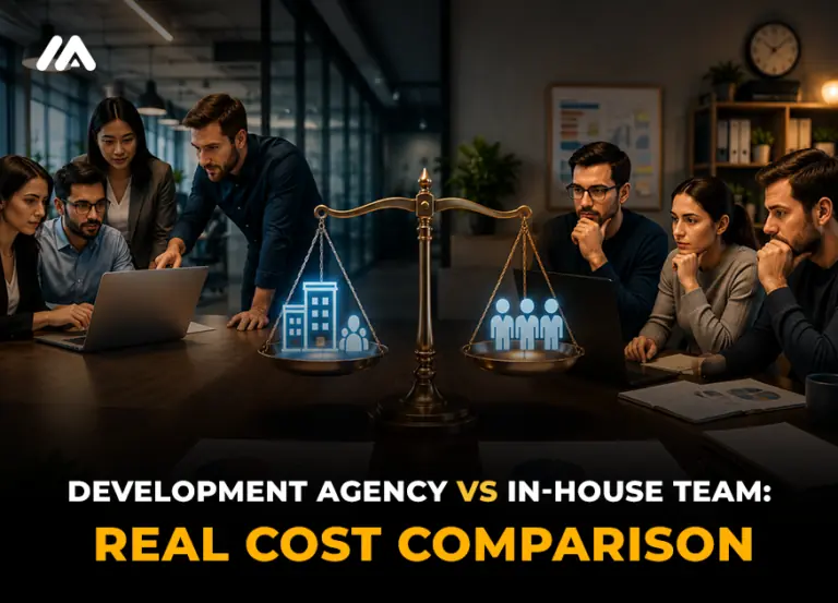 Development agency vs in-house team cost comparison showing startup founders comparing software development cost team hiring and delivery by M TECHUB LLC