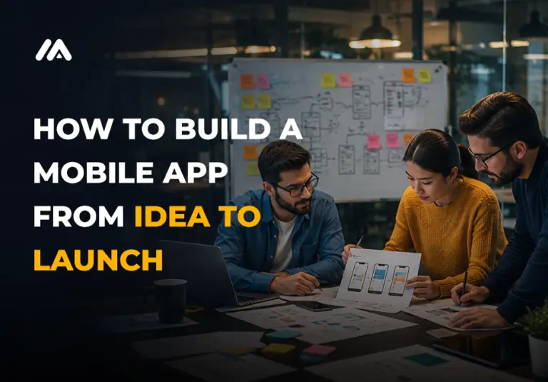 How to build a mobile app from idea to launch showing app planning UI UX design development roadmap and launch process by M TECHUB LLC